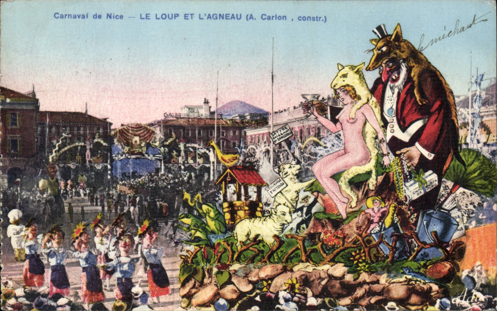 VINTAGE POSTCARD Carnival of Nice the wolf and the lamb
