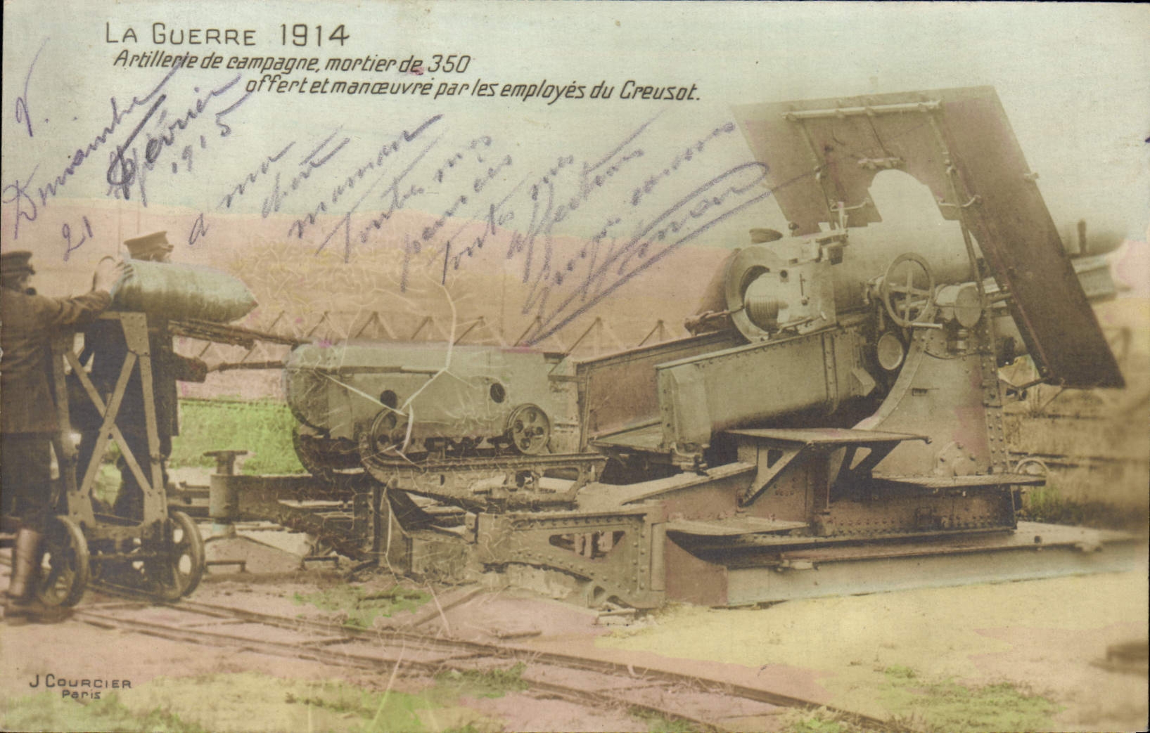 CPA Militaria Artillerie de campagne mortier de 350 Creusot 
