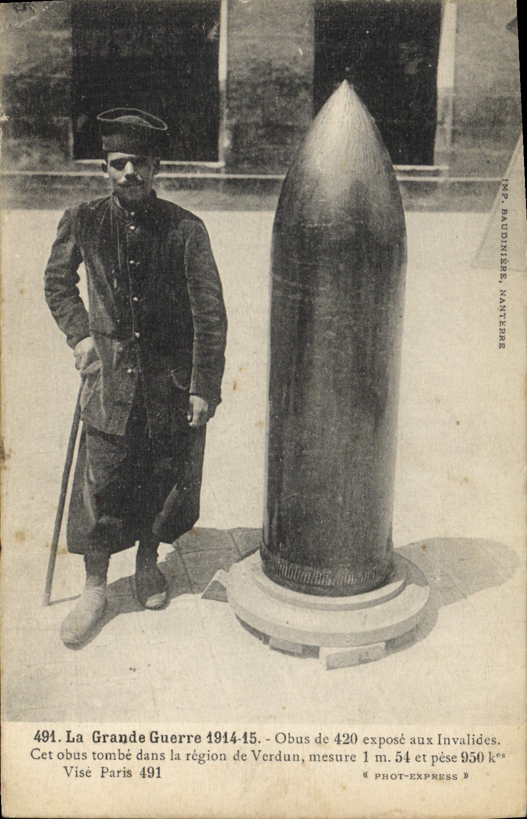 POSTAL Militaria Obus de la VENDIMIA de 420 exposiciones a la París Invalids