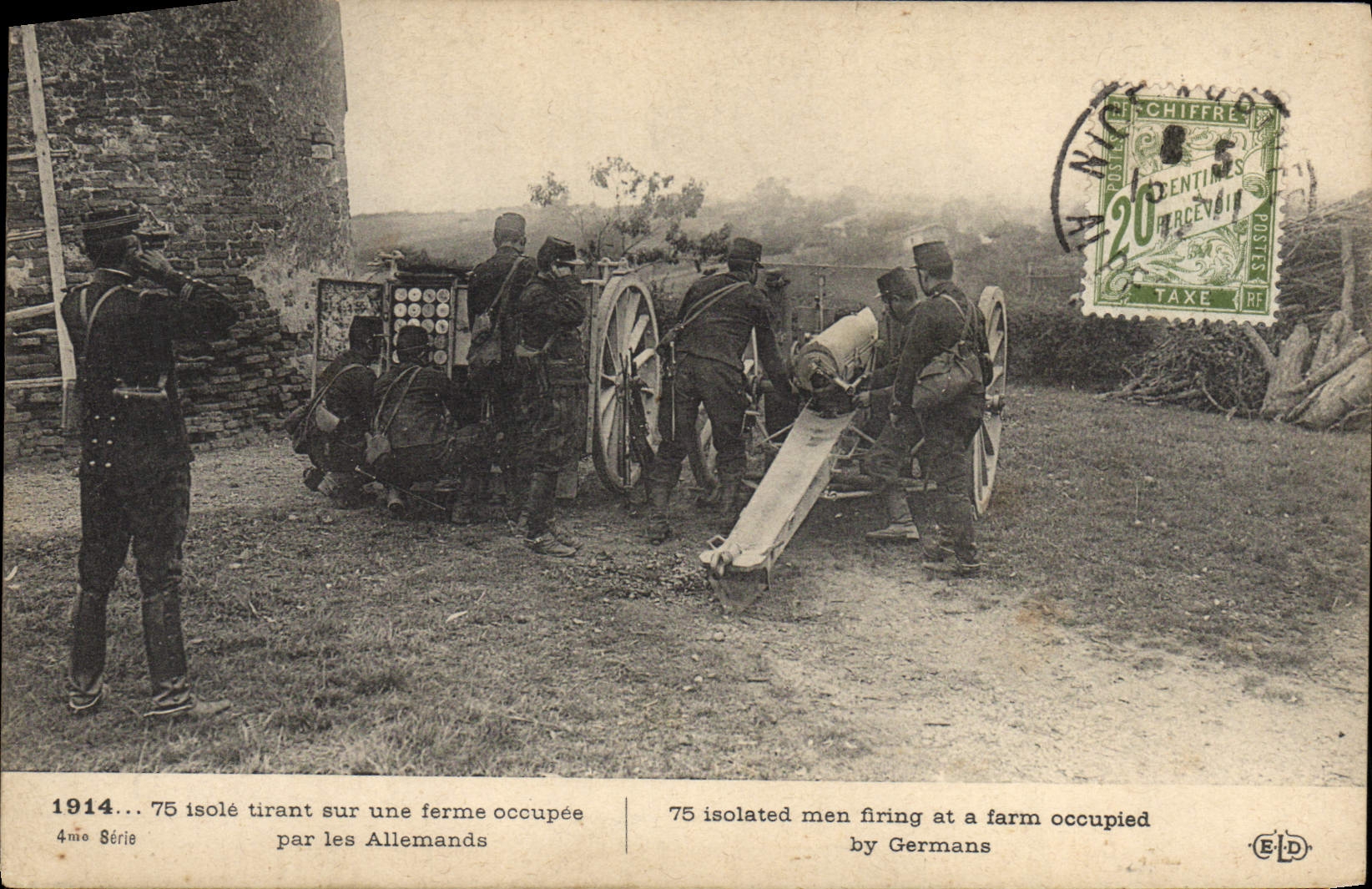 La POSTAL Militaria 75 de la VENDIMIA aísla en una granja ocupa por los alemanes