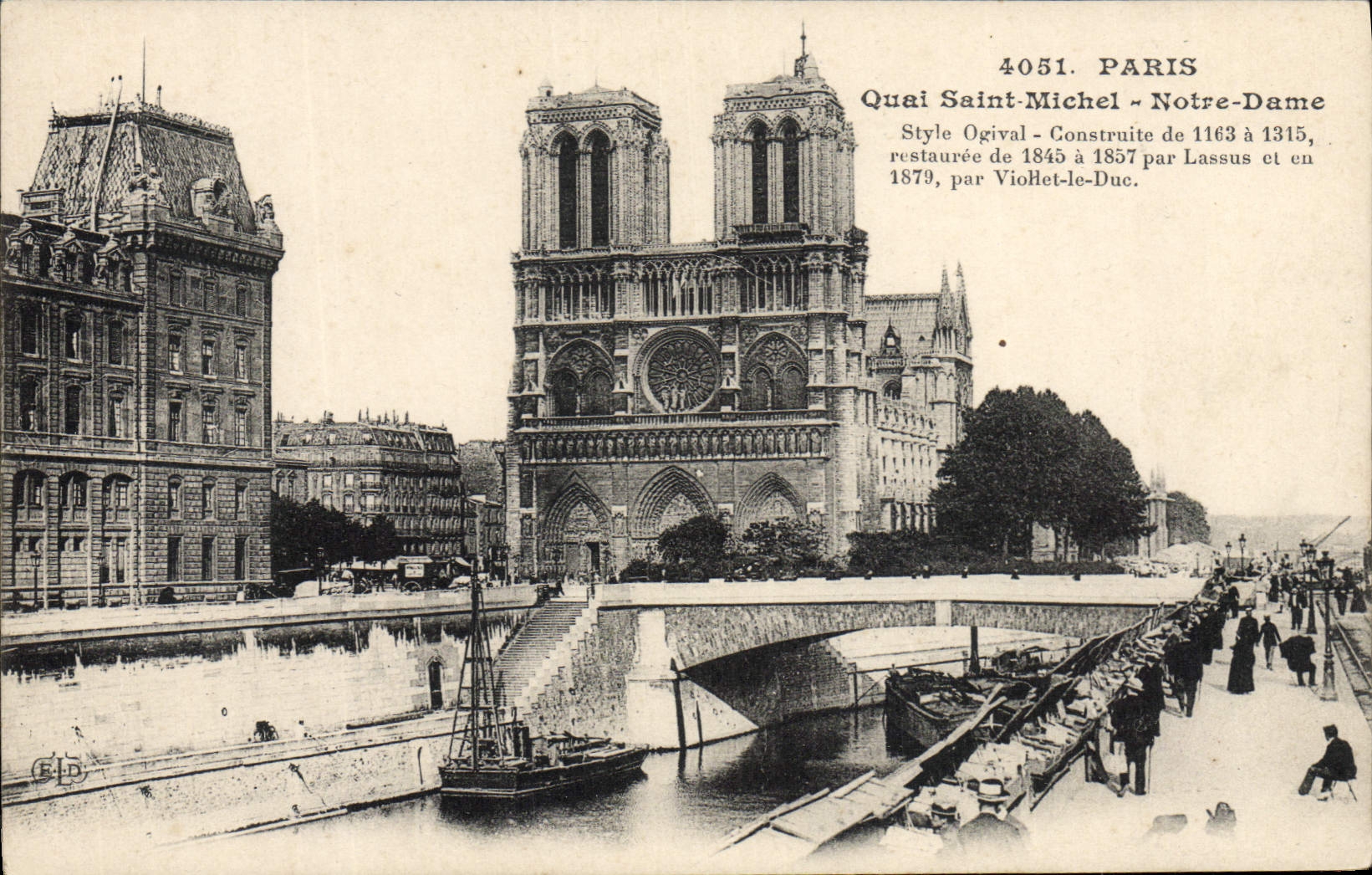 VINTAGE POSTCARD Paris Quay Notre Dame Saint Michel