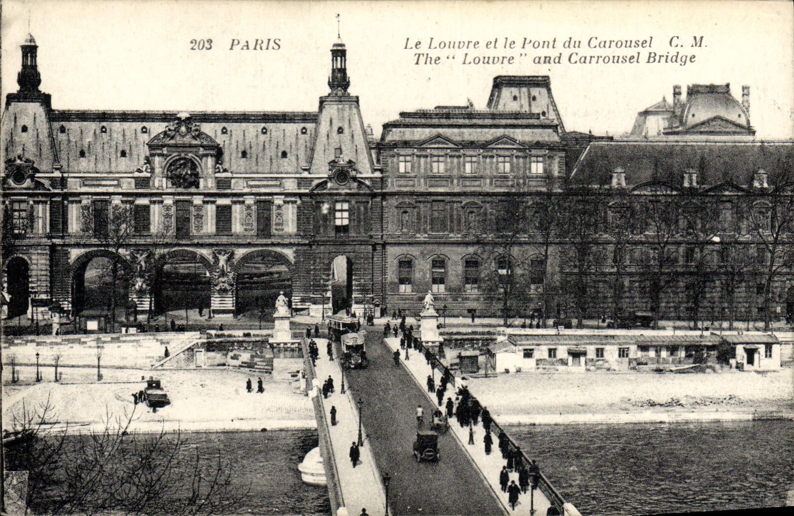CPA Paris Le Louvre et le pont du Carousel