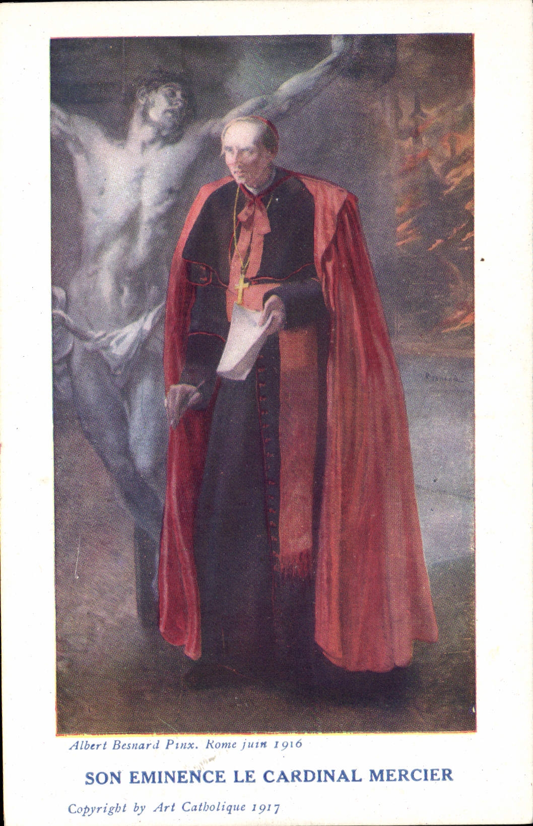 CPA Son eminence le cardinal Mercier Christ