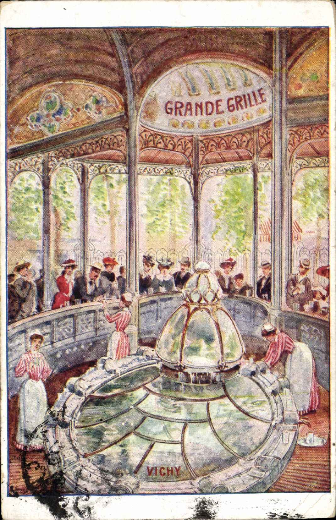 VINTAGE POSTCARD Vichy Hydrotherapy Large grid