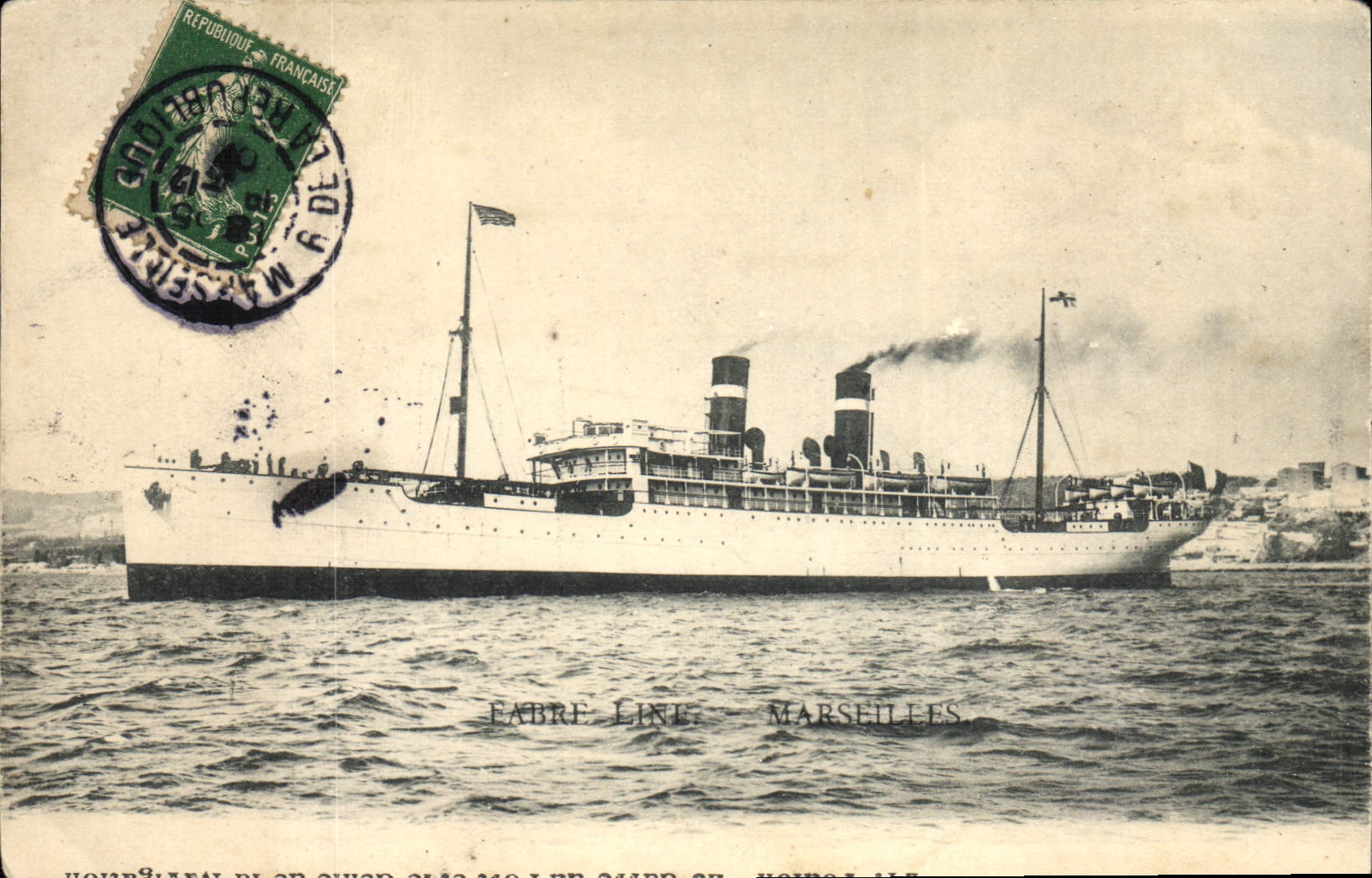 VINTAGE POSTCARD Boat Steamer Fabre Line Marseilles
