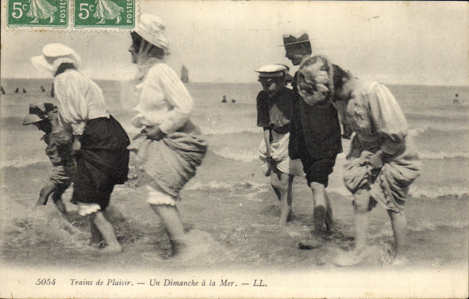VINTAGE POSTCARD Woman Bathing suit Excursion trains One Sunday to the sea