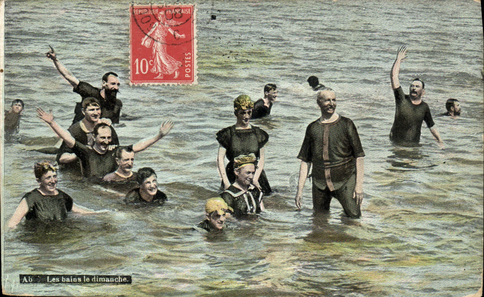 VINTAGE POSTCARD Woman Bathing suit baths Sunday