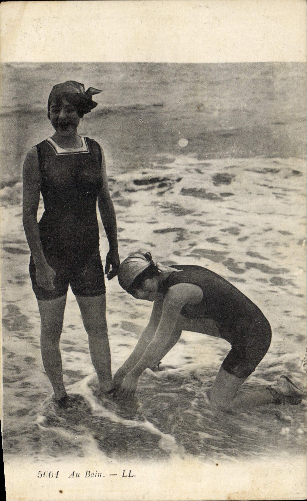 VINTAGE POSTCARD Women Bathing suit With the bath