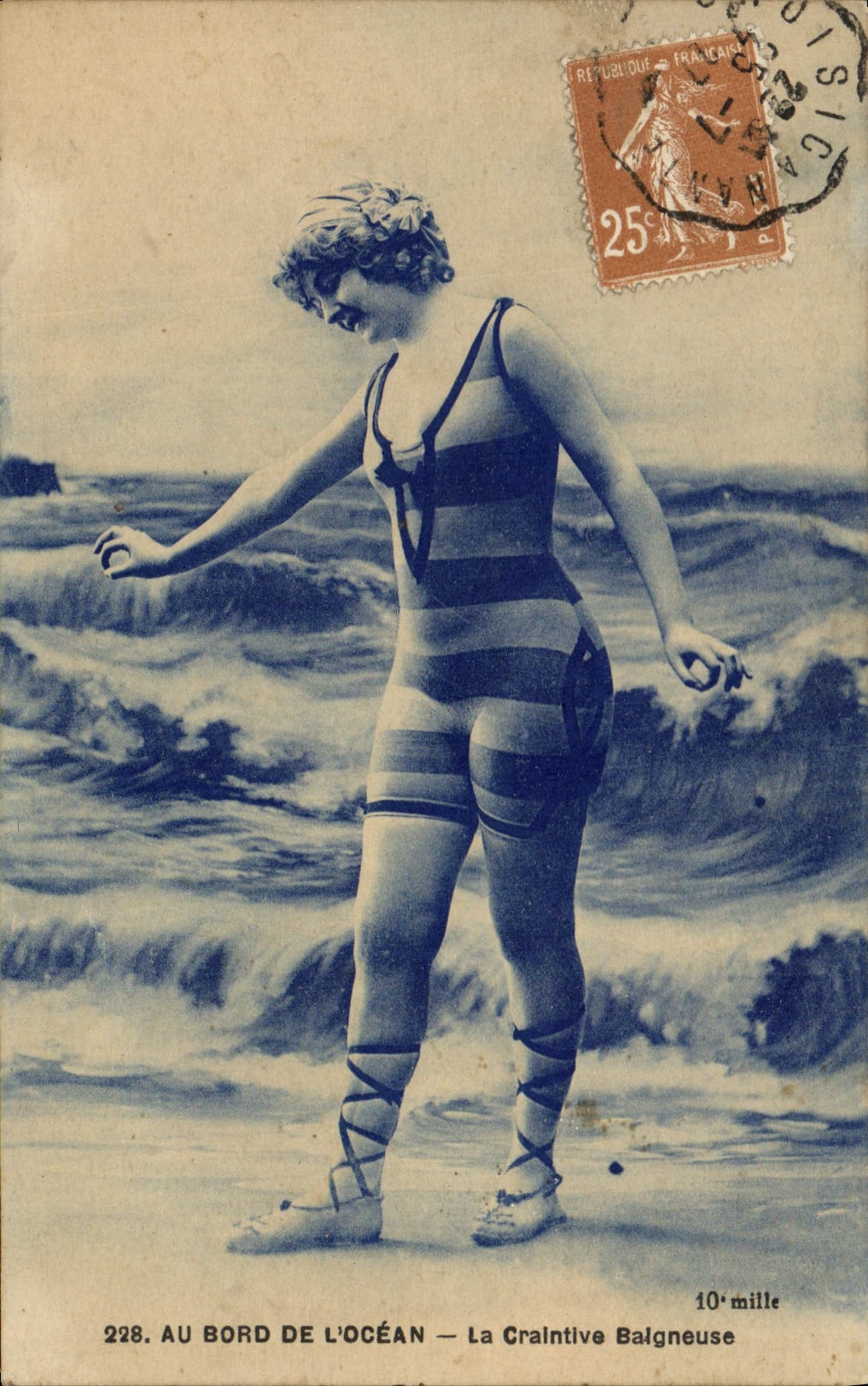 VINTAGE POSTCARD Woman Bathing suit the apprehensive bather