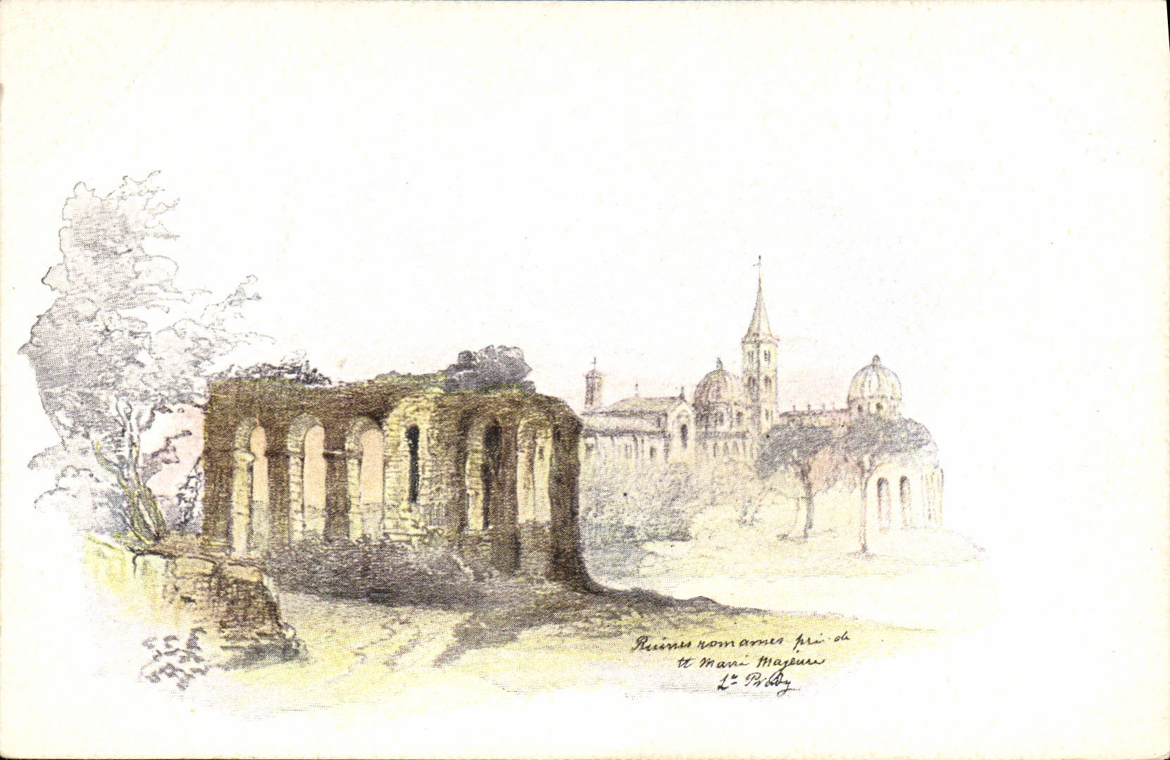 VINTAGE POSTCARD Fantasy Illustrator Roman ruins