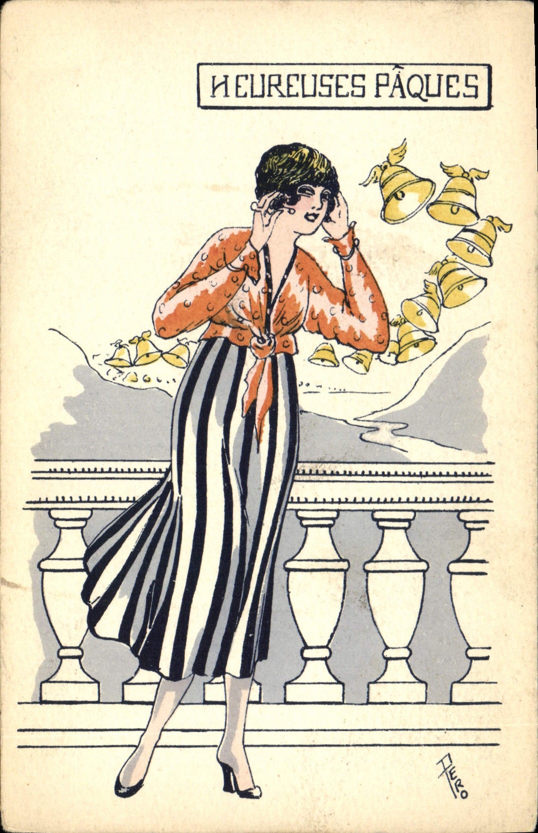 VINTAGE POSTCARD Fantasy Illustrator Woman Easter Pero