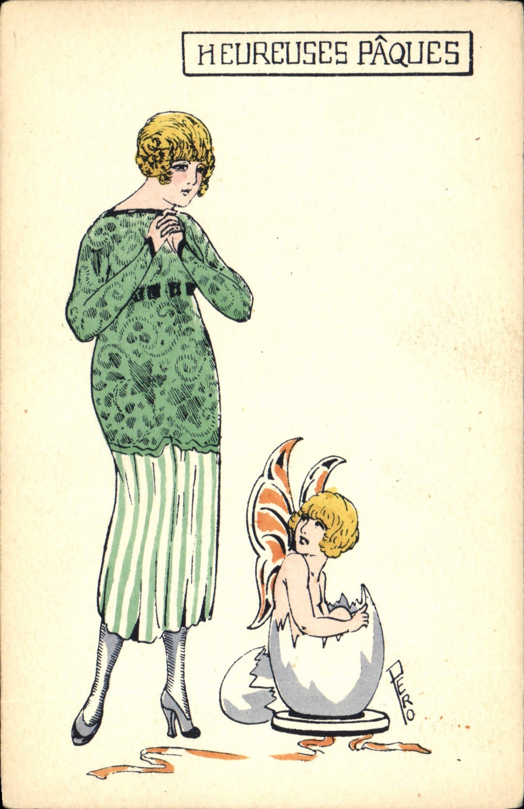 CPA Fantaisie Illustrateur Femme Paques Pero Ange