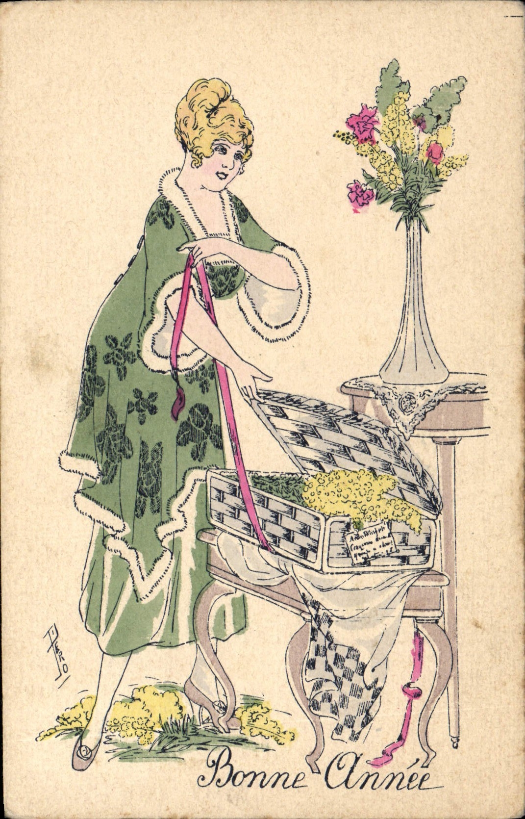 CPA Fantaisie Illustrateur Femme Bonne annee