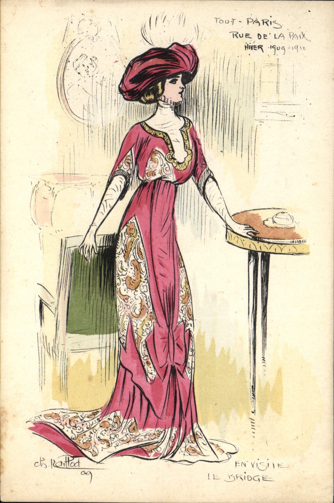 CPA Fantaisie Illustrateur Raillod Femme Tout Paris Rue de la paix Hiver 1909 1910