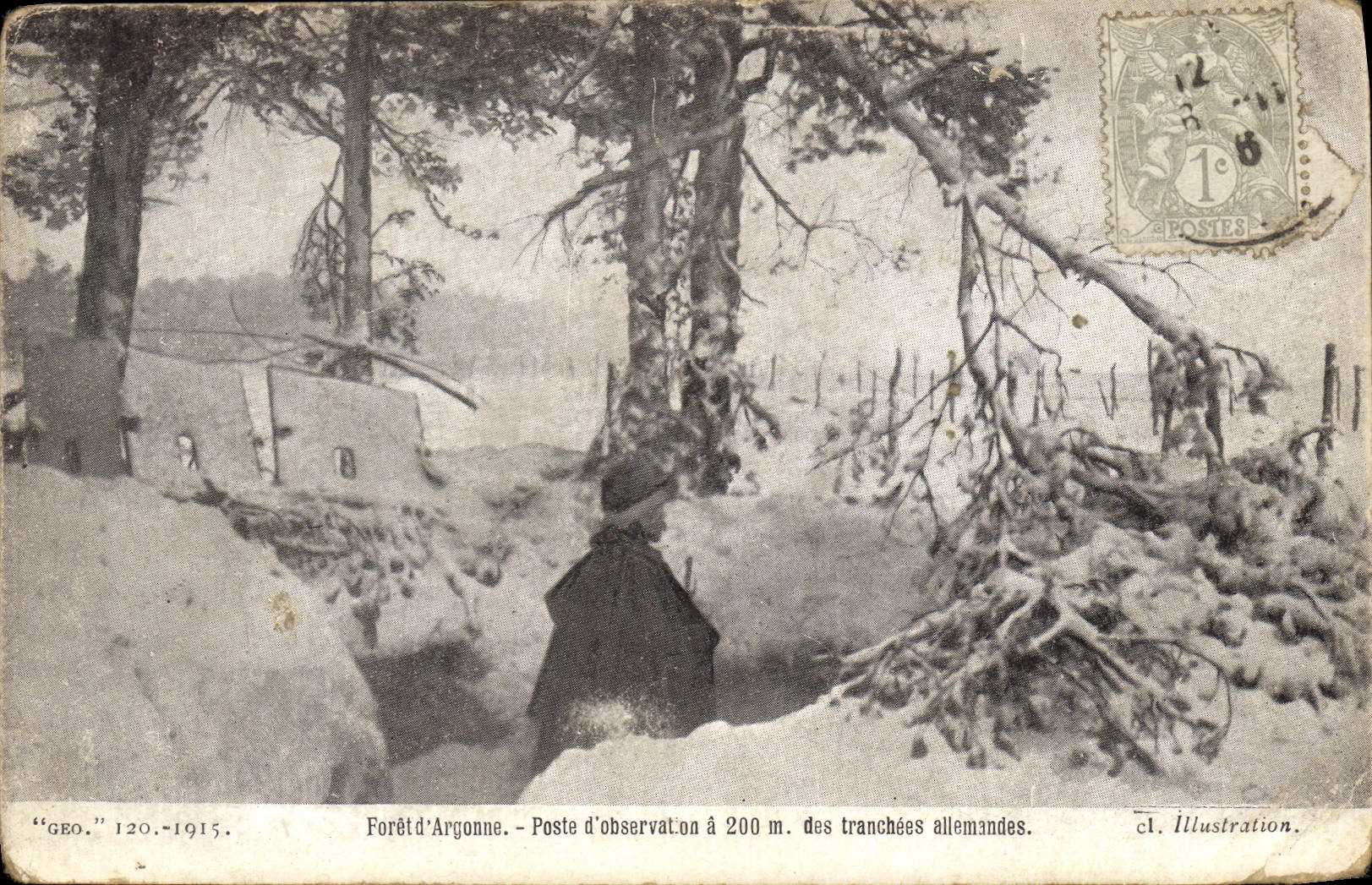VINTAGE POSTCARD Militaria Foret D' Argonne Observation post has 200m German trenches