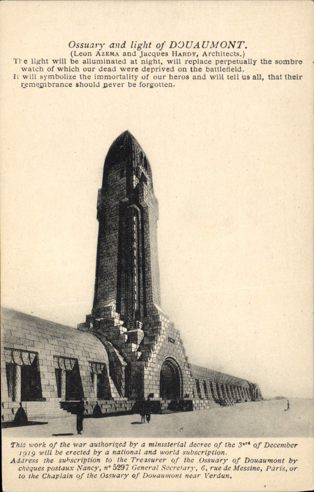 VINTAGE POSTCARD Militaria Ossuary And Light Off Douaumont