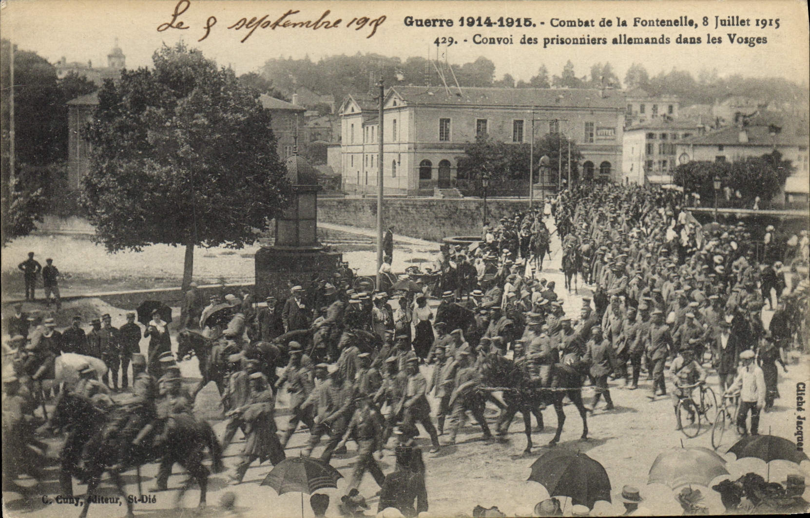 VINTAGE POSTCARD Militaria Guerre Fights Of Fontenelle Convoi July 8th, 1915 of the German prisoners in the Vosges