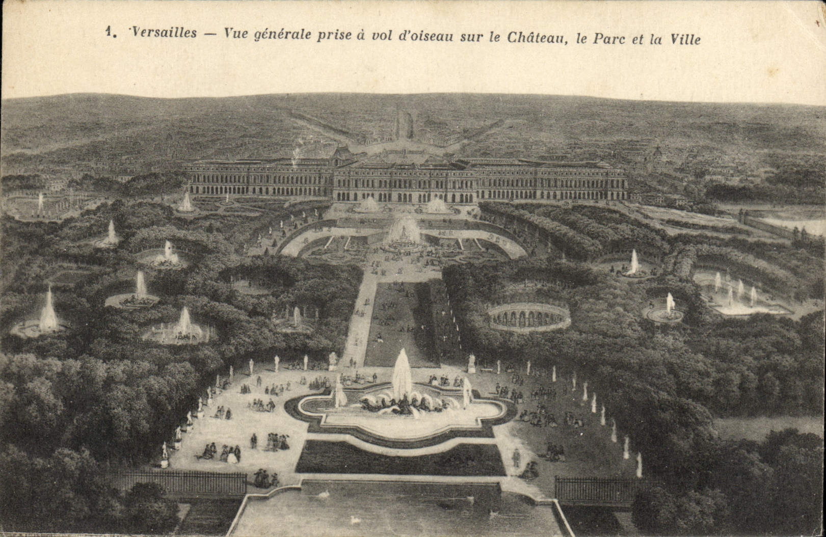 CPA Versailles Vue Generale Prise A Vol D'Oiseau Sur Le Chateau Le parc et la ville