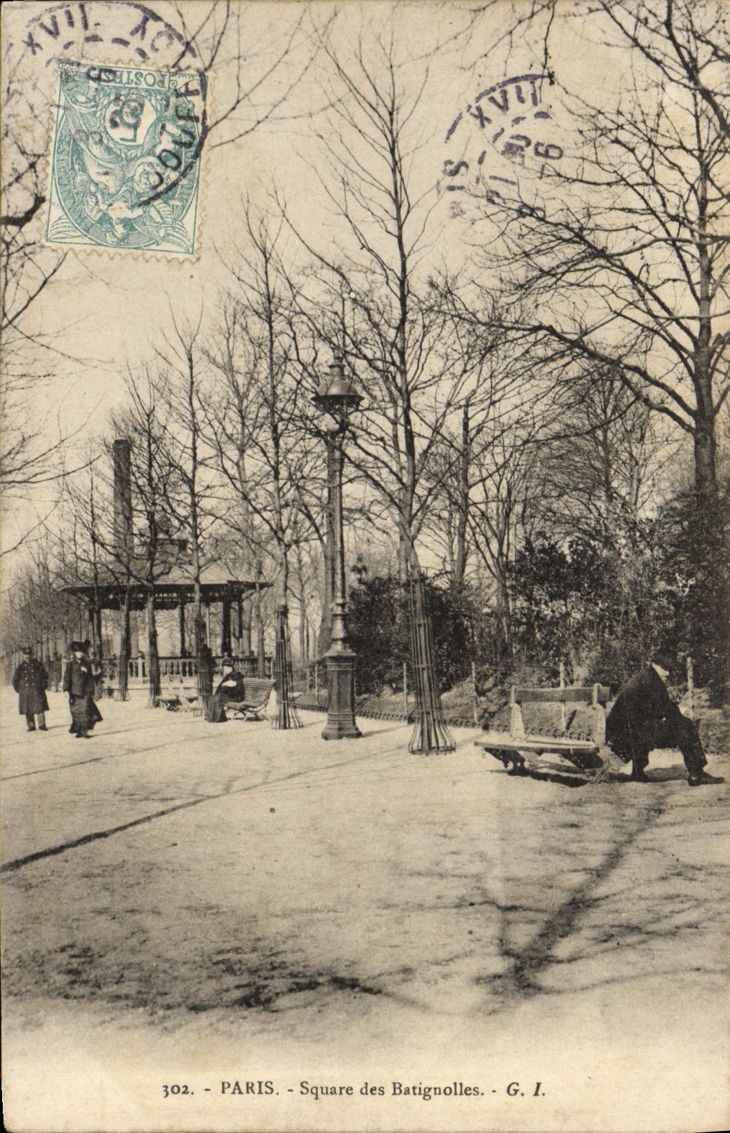 VINTAGE POSTCARD Paris Public garden Of Batignolles