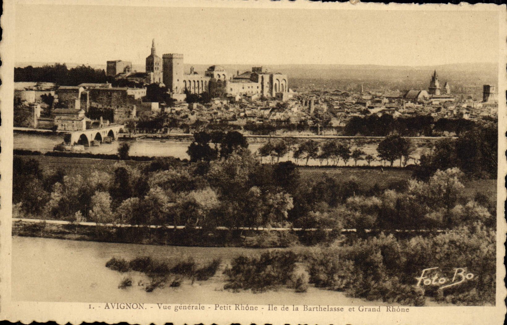 VINTAGE POSTCARD Avignon View the Small Rhone Island Of Barthelasse and Grand the Rhone