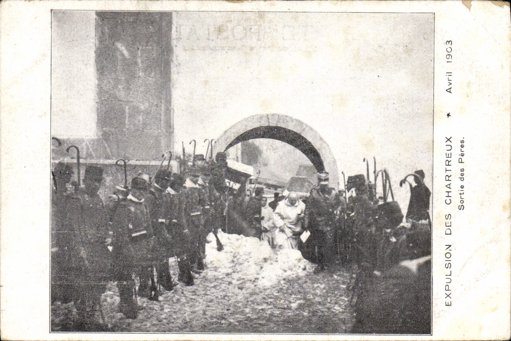 VINTAGE POSTCARD Expulsion of the Carthusian monks April 1903 Left the fathers