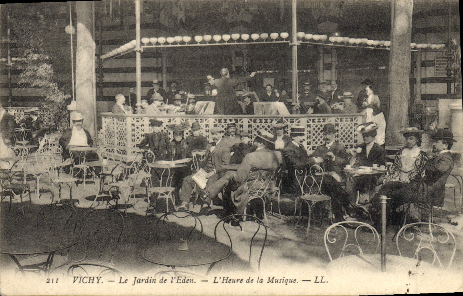 VINTAGE POSTCARD Vichy Hydrotherapy the garden of the Eden the hour of the music