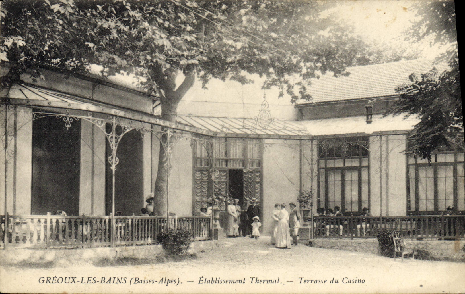 VINTAGE POSTCARD Greoux Hydrotherapy les Bains Hydropathic establishment Terrace of the casino
