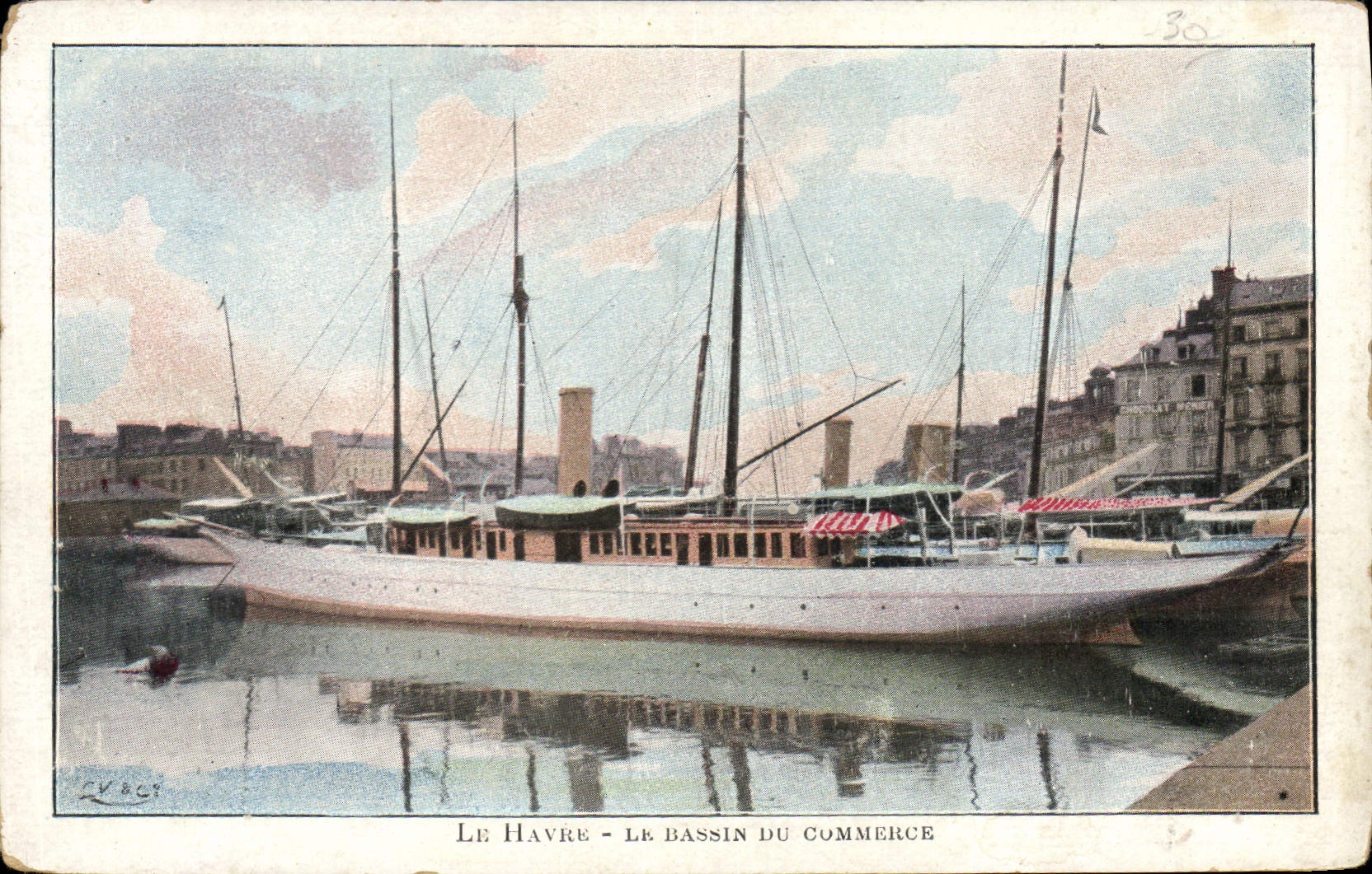 VINTAGE POSTCARD Boat Le Havre the basin commercial