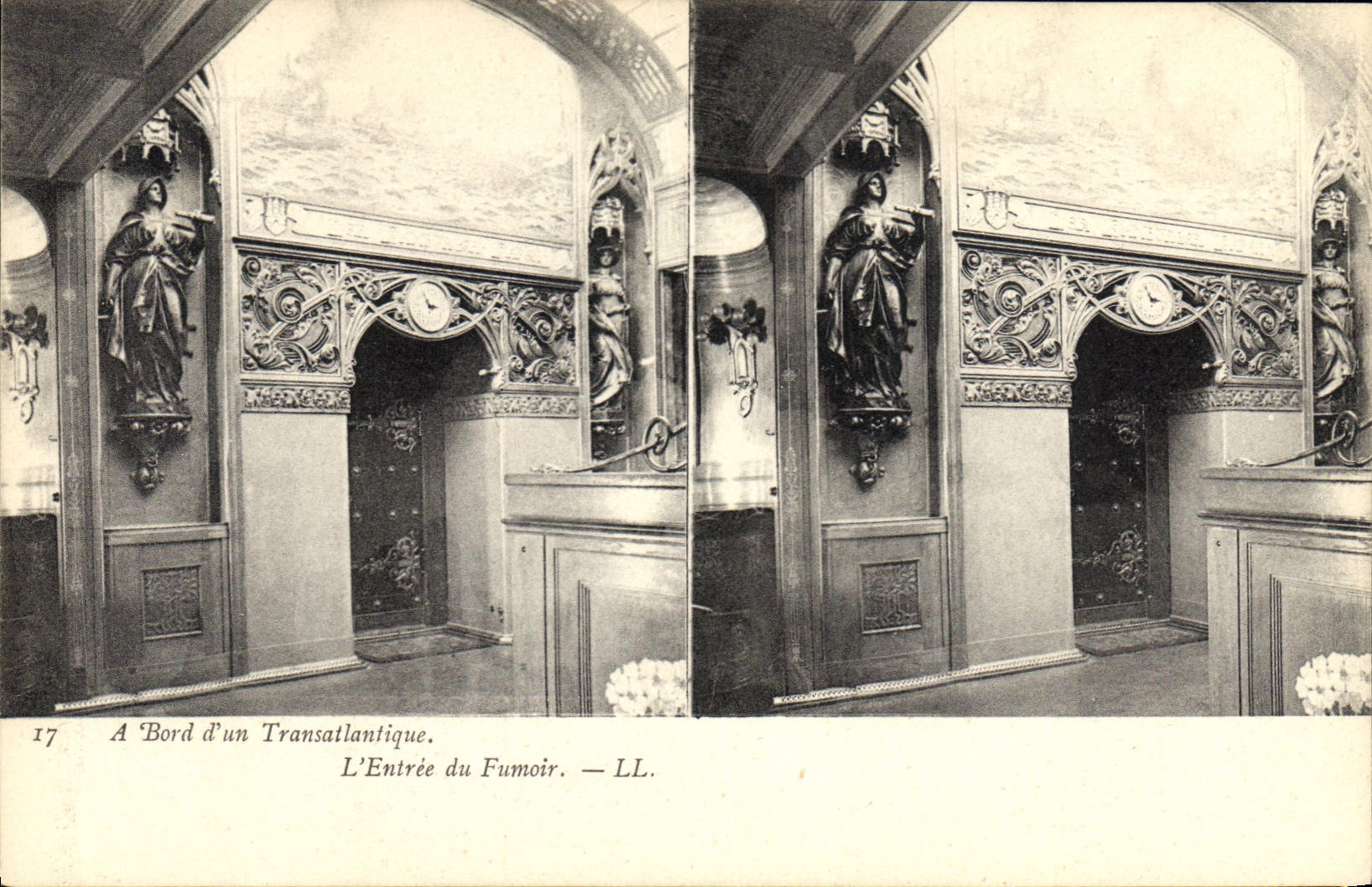 VINTAGE POSTCARD Boat Transatlantic liner the entry of the smoking-room