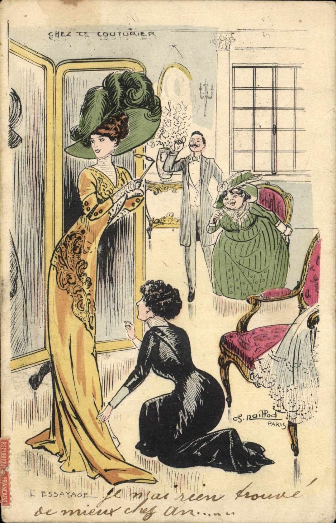 CPA Fantaisie Illustrateur Femme Chez le couturier L'essayage