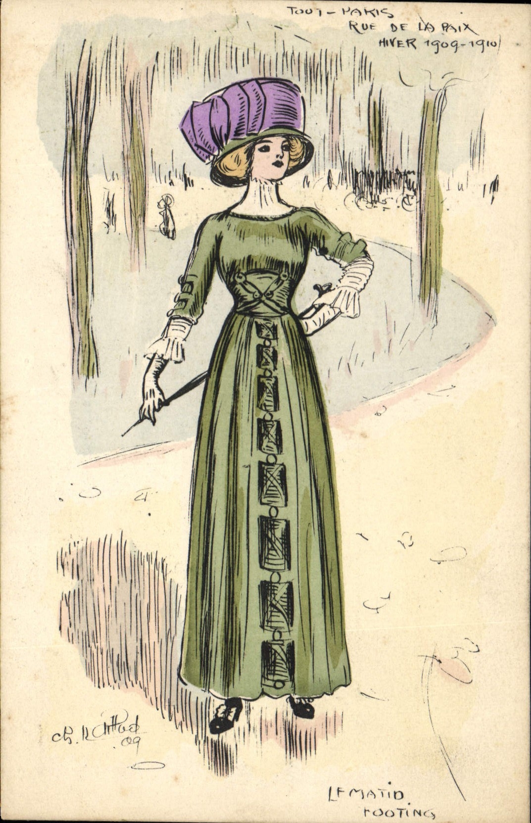 CPA Fantaisie Illustrateur Tout Paris Rue de la paix Hiver 1909 1910 Le matin Footing