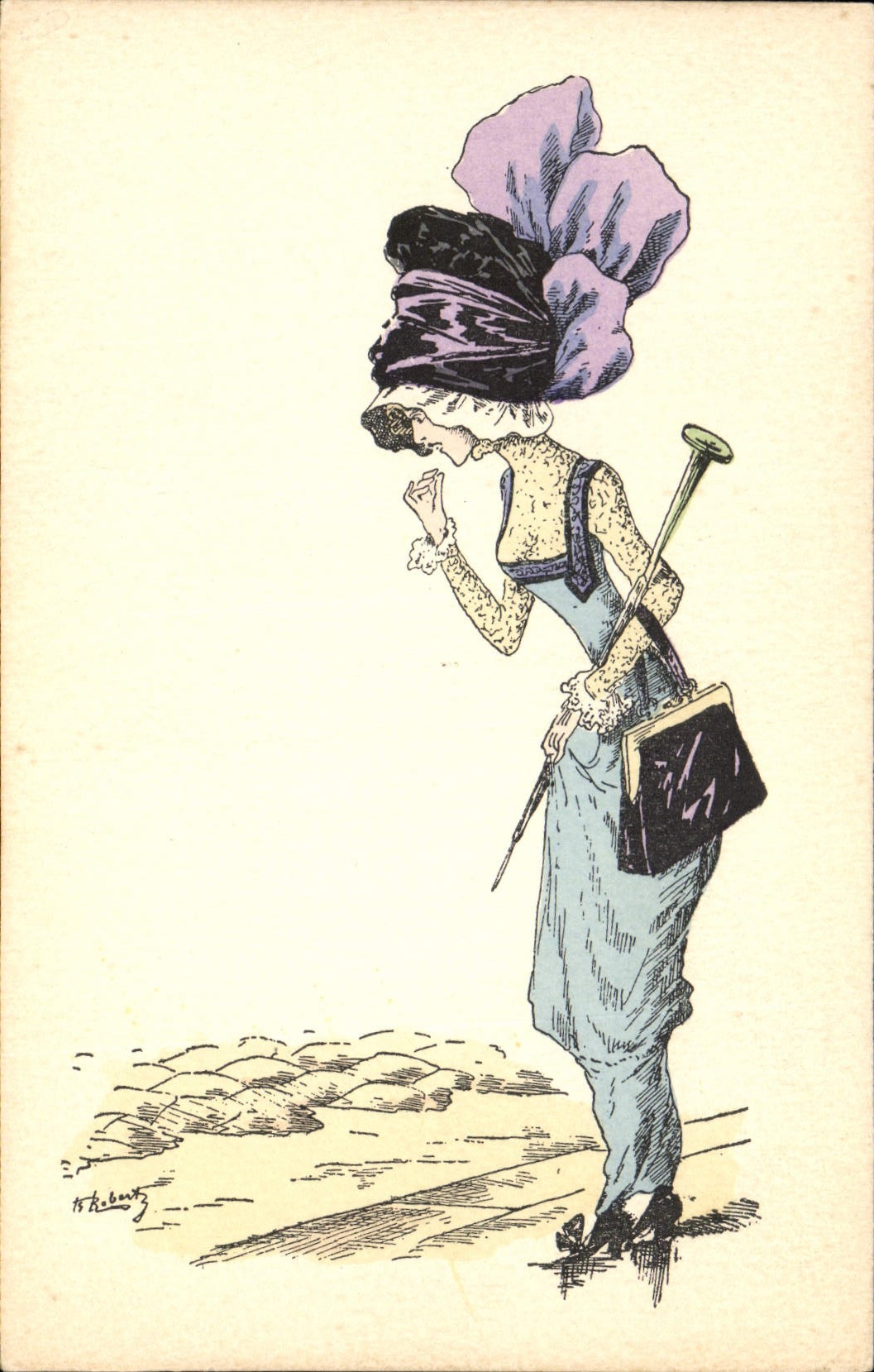 VINTAGE POSTCARD Fantasy Illustrator Roberty Woman Hat