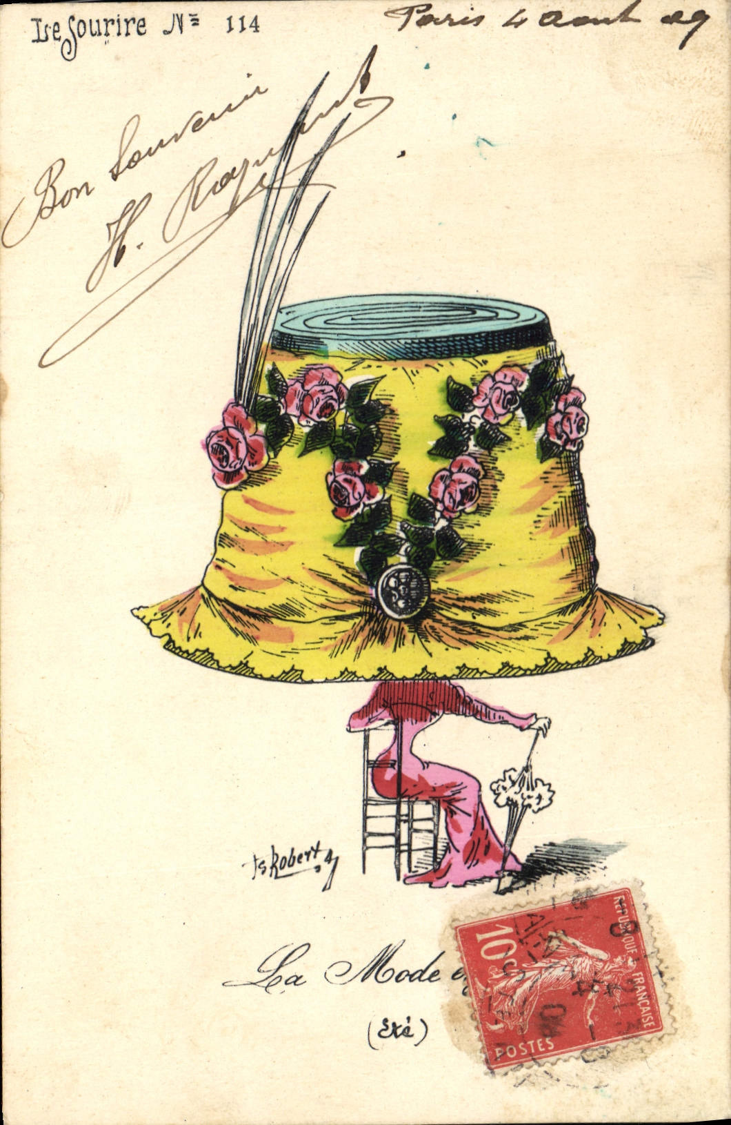 VINTAGE POSTCARD Fantasy Roberty Illustrator the fashion 1909 Hat