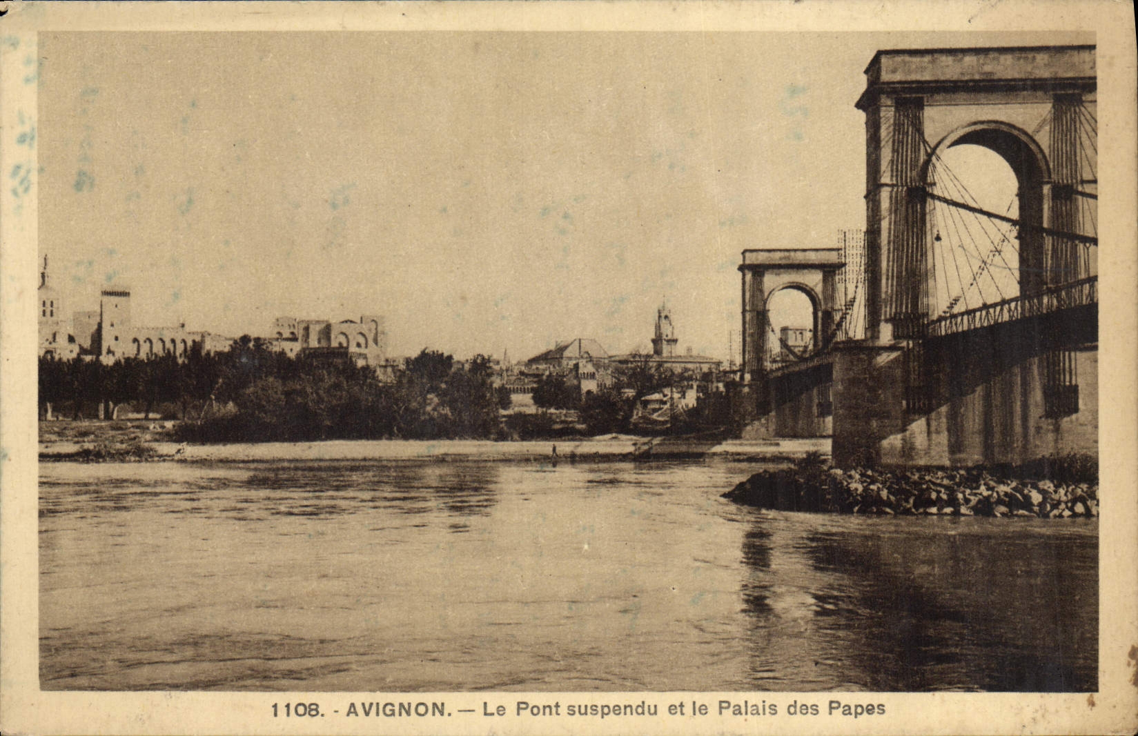 POSTAL Avignon de la VENDIMIA el puente suspendido y el paladar de los papas