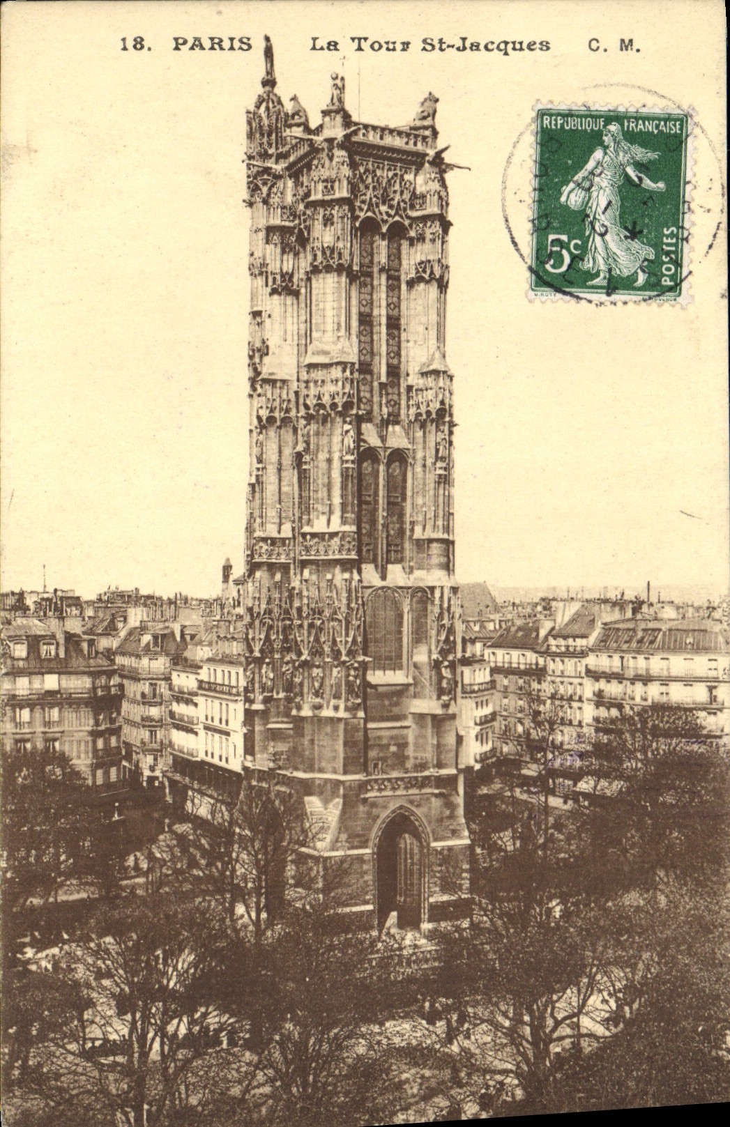 VINTAGE POSTCARD Paris the Tower St Jacques