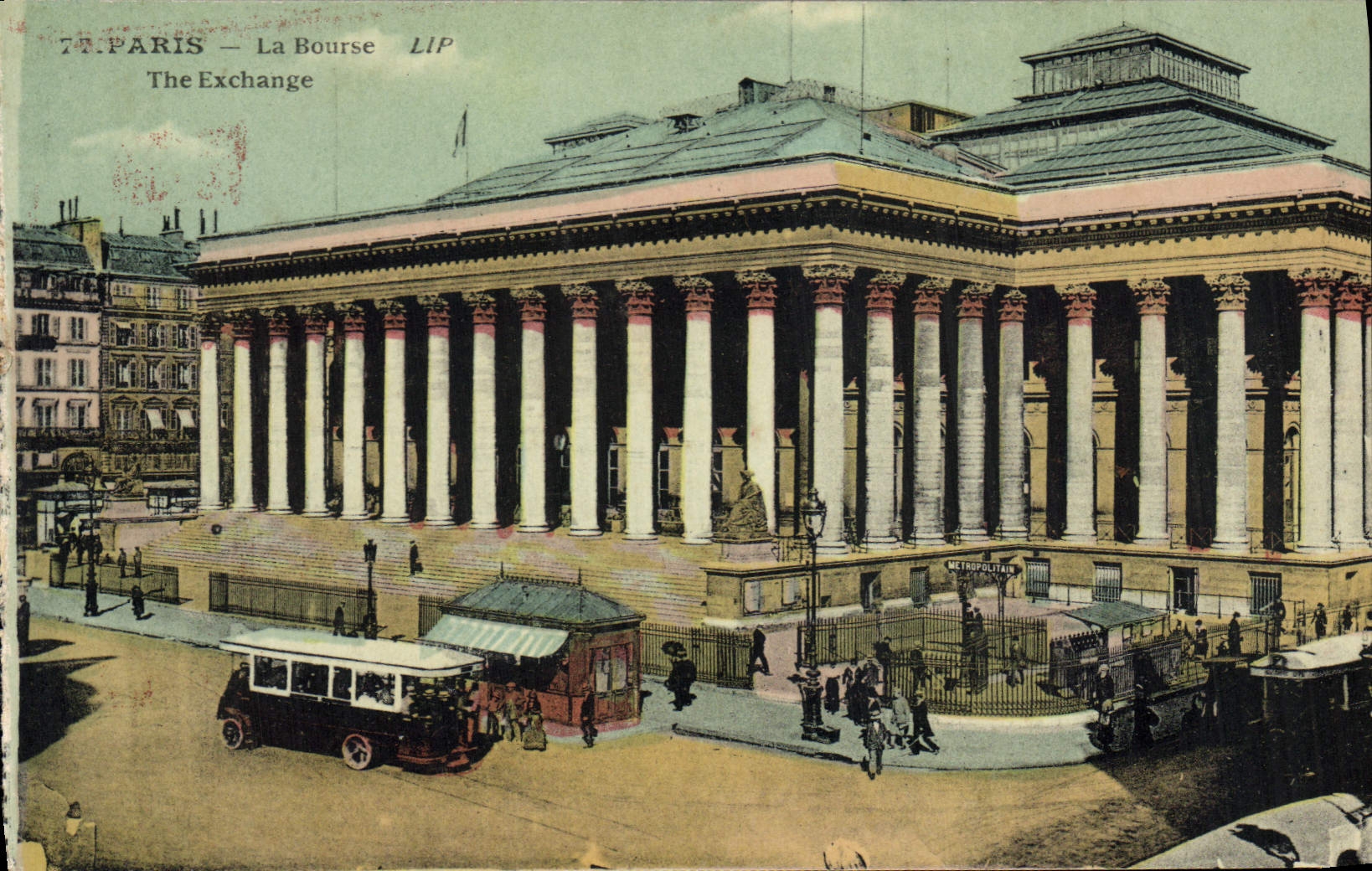 VINTAGE POSTCARD Paris the Stock Exchange Bus