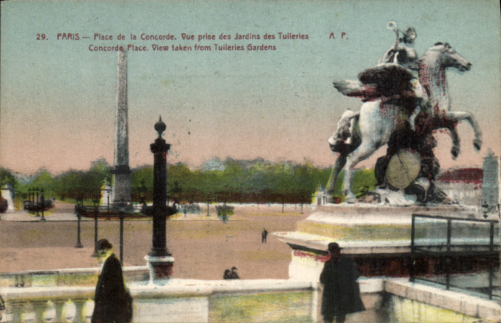 VINTAGE POSTCARD Paris Seen from Places Harmony of the Gardens of Tileries