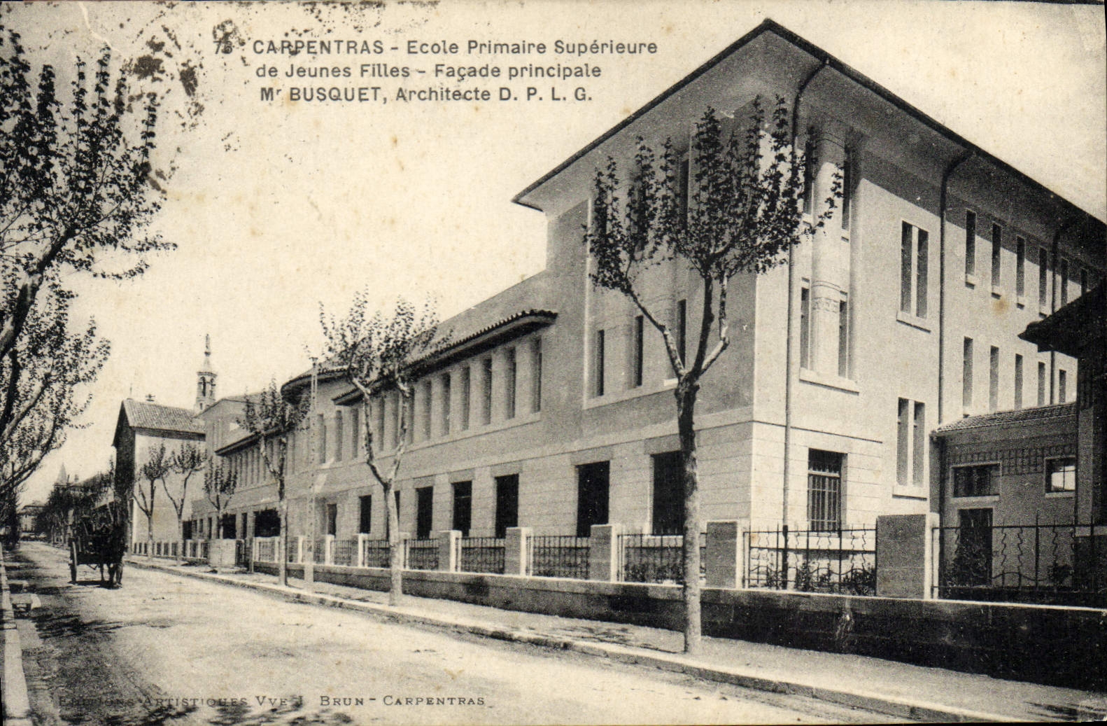 VINTAGE POSTCARD higher Elementary school young girls principal Frontage Mr. Busquet Carpentras