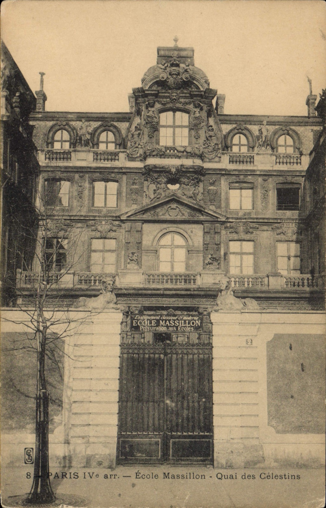 VINTAGE POSTCARD School Massillon Quay of of Celestins Paris