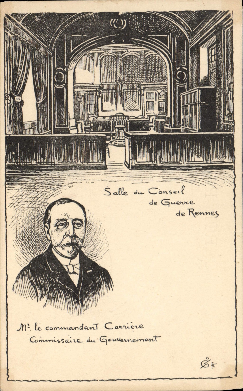 CPA Affaire Dreyfus Mr le Commandant Carriere Commissaire du gouvernement Salle du conseil de guerre de Rennes