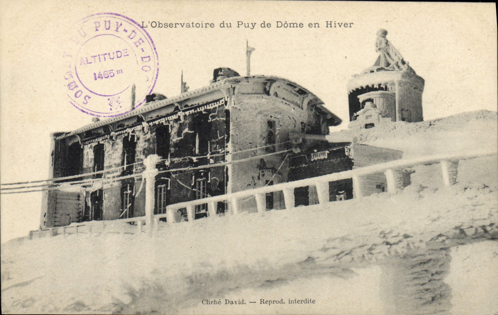 VINTAGE POSTCARD the Observatory Of Puy De Dome In Winter