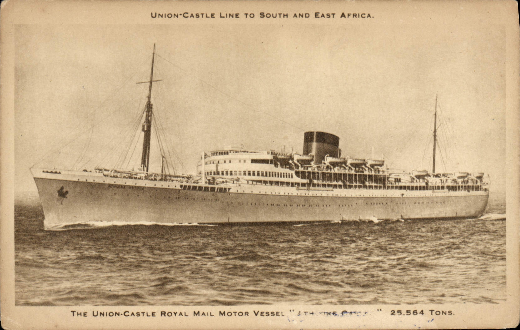 VINTAGE POSTCARD Boat Steamer Union Castle to South and East Africa
