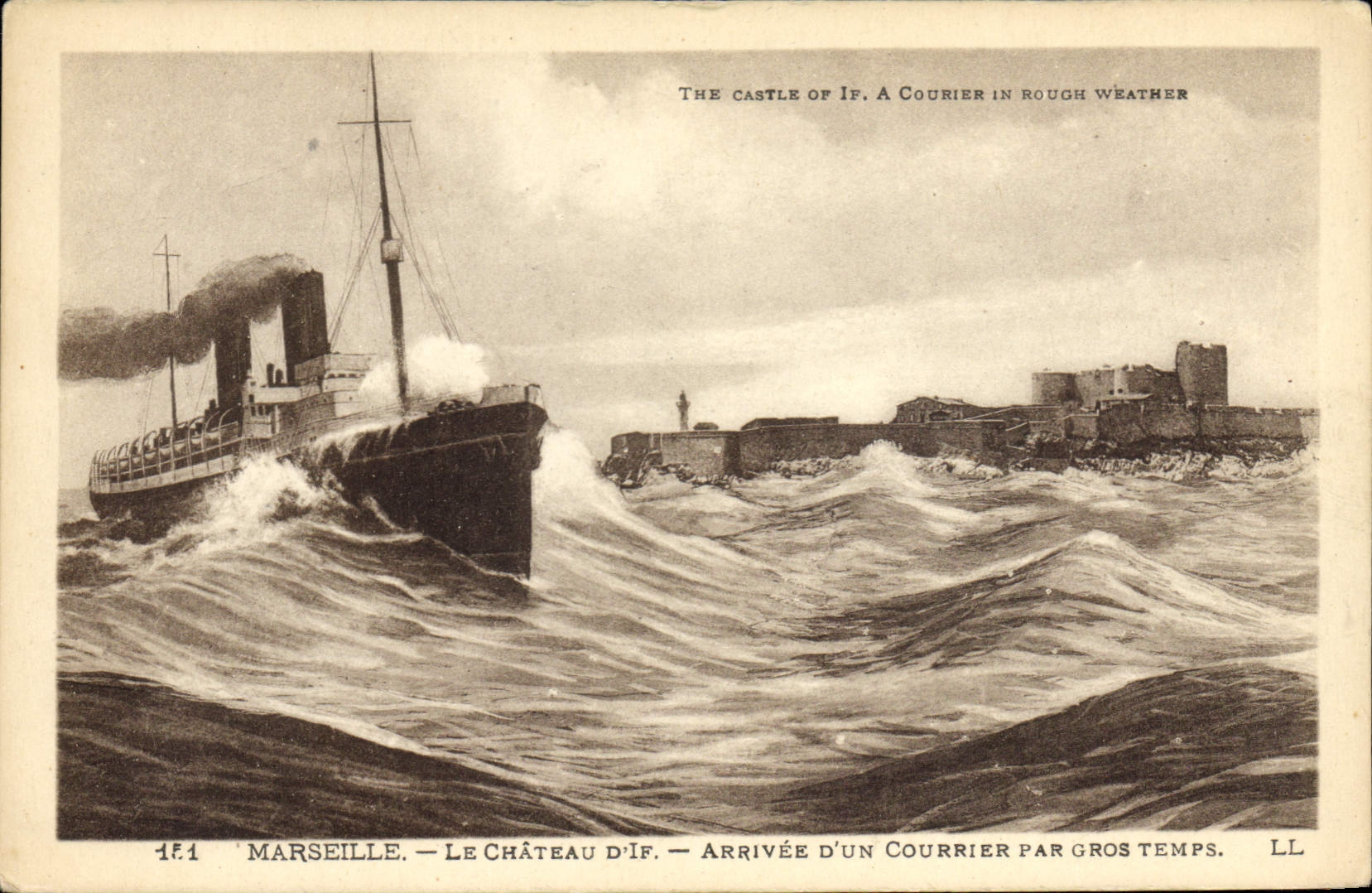 CPA Bateau Paquebot Marseille Le chateau d'If Arrivee d'un courrier par gros temps