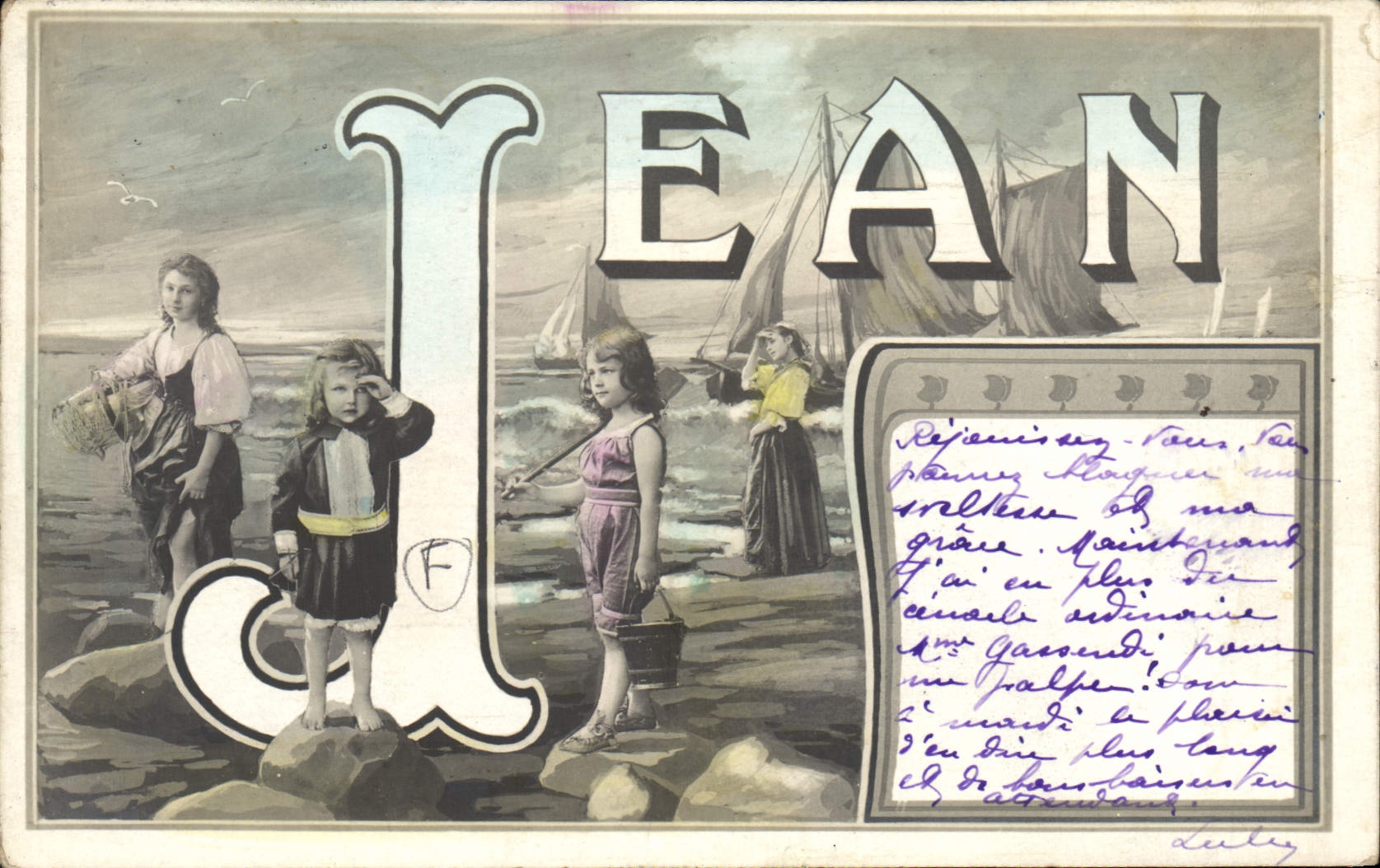 CPA Fantaisie Prenom Jean Bateaux