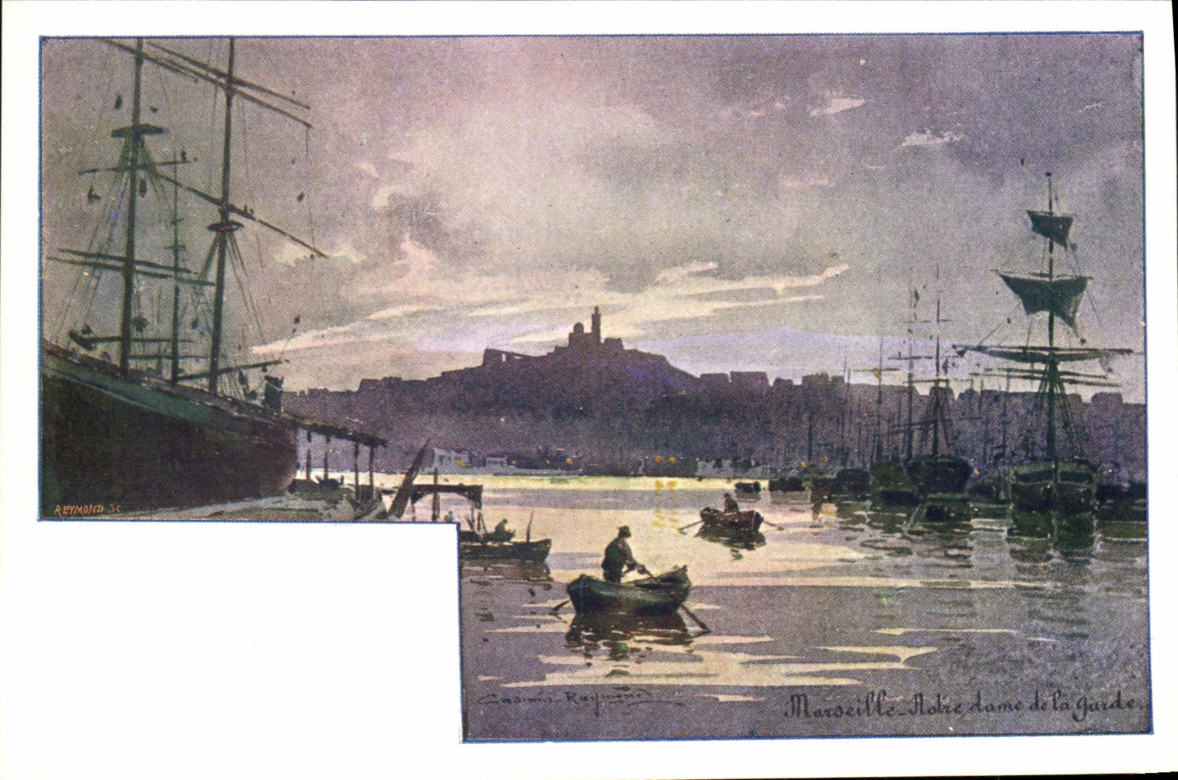 CPA Fantaisie Illustrateur Casimir Raymond Marseille Notre Dame de la Garde Voilier Bateau
