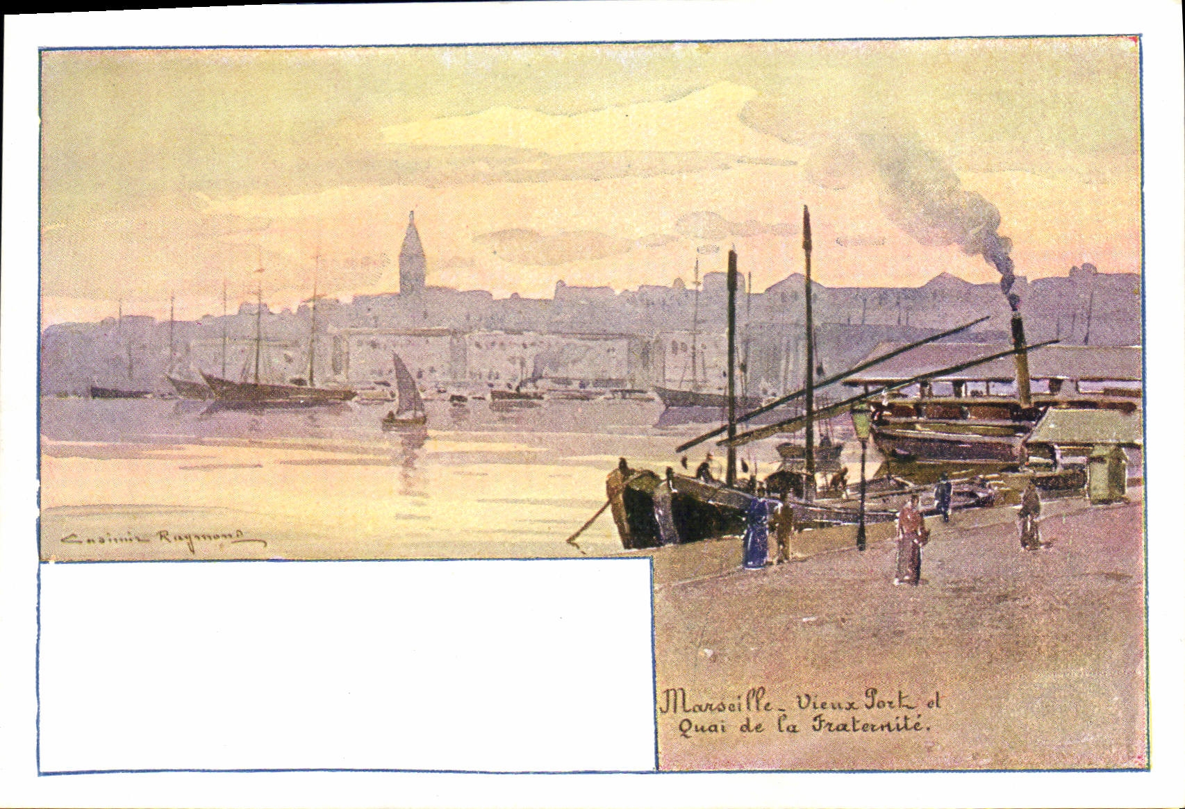 CPA Fantaisie Illustrateur Casimir Raymond Marseille Vieux port et quai de la Fraternite