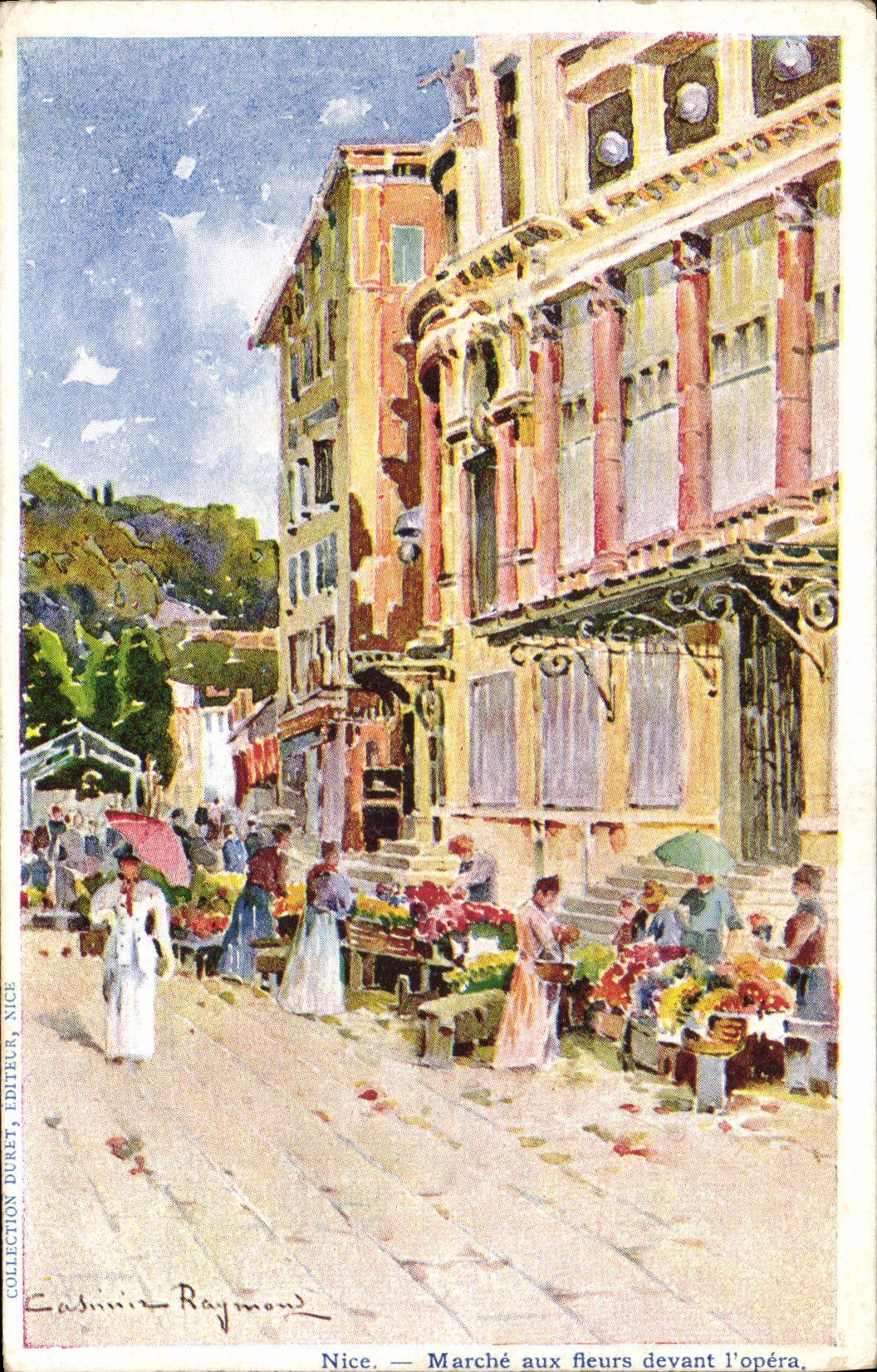 VINTAGE POSTCARD Fantaisie Illustrator Casimir Raymond Nice Goes to the flowers in front of the opera