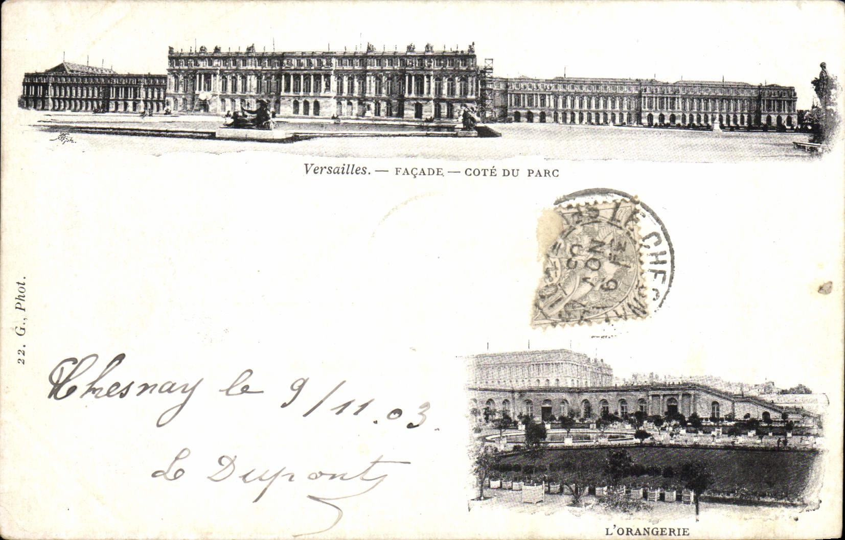 VINTAGE POSTCARD Versailles Facade Dimensions Park the orangery