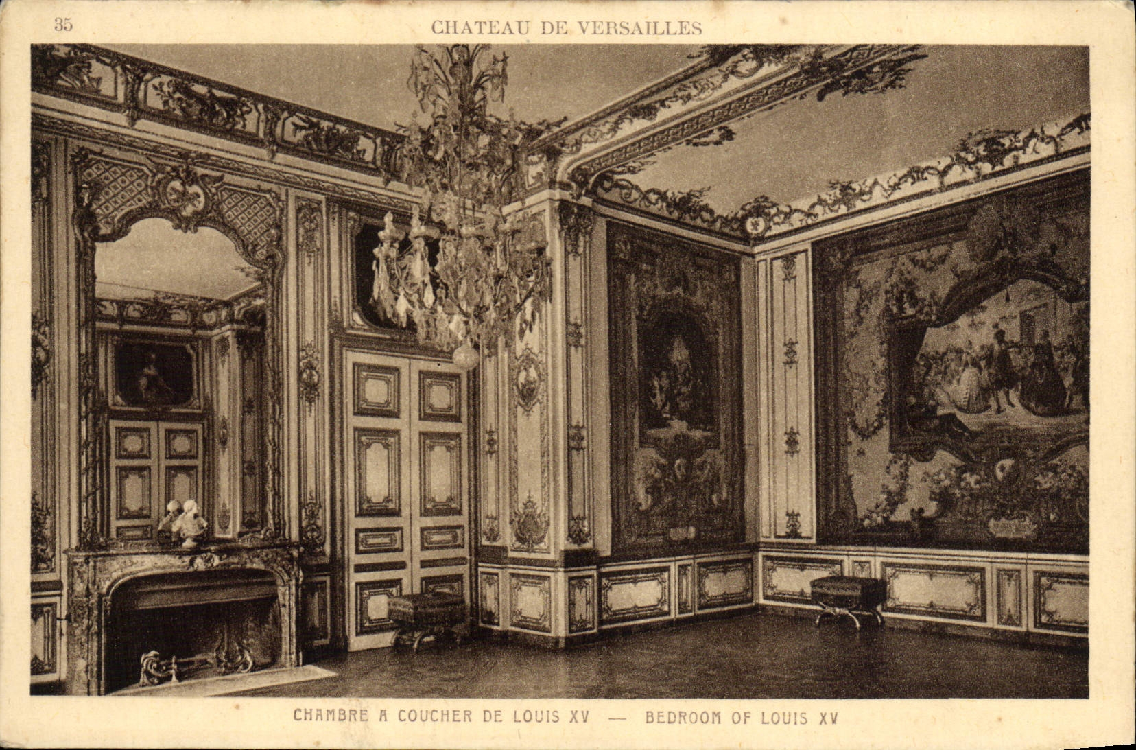 VINTAGE POSTCARD Versailles Room To be slept Of Louis XV
