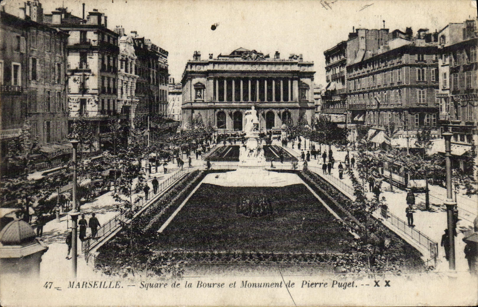 CPA Marseille Square De La Bourse Et Monument De Pierre Puget